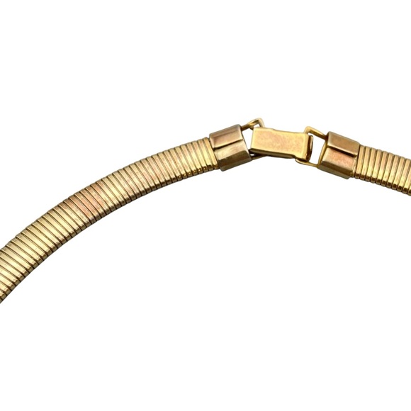 Vintage Gold-Tone Omega Chain with Marbled Green Enamel Pendant Collar Necklace - Picture 9 of 10